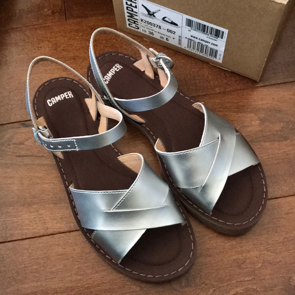 Camper Pimpom Hola silver sandal